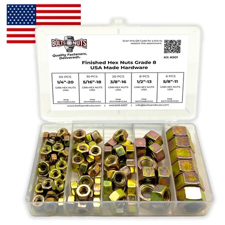 Boltsandnuts.Com Grade 8 Finished Hex Nuts Zinc Yellow USA Made Hardware Assortment- 115 PCS Assortment Kit #501